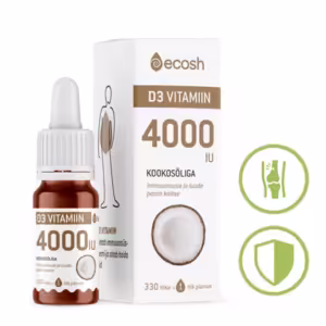 Vitamiin D3, 4000-IU tilk, kookosõliga Ecosh 10ml - Immuunsuse ja luude kaitseks
