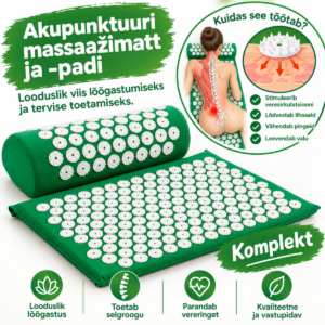 Akupressuurimati ja -padja komplekt – aitab leevendada kaela-, selja- ja peavalu ning parandab enesetunnet
